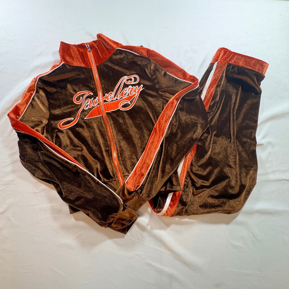 Jewellery Velour Tracksuit Set Womens Small Brown Orange Zip‎ Jacket Pants Y2K
